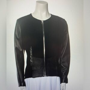 Anne Fontaine Lambskin jacket, black, collarless, slit pockets, zip closure s M